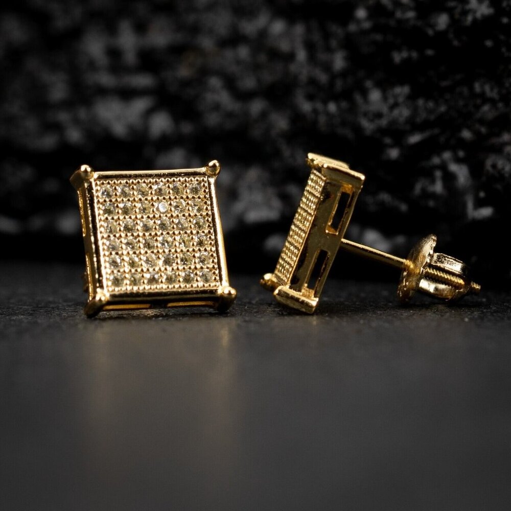 Gold Canary 14K Yellow Gold Sterling Silver Hip Hop Men's Square Earrings